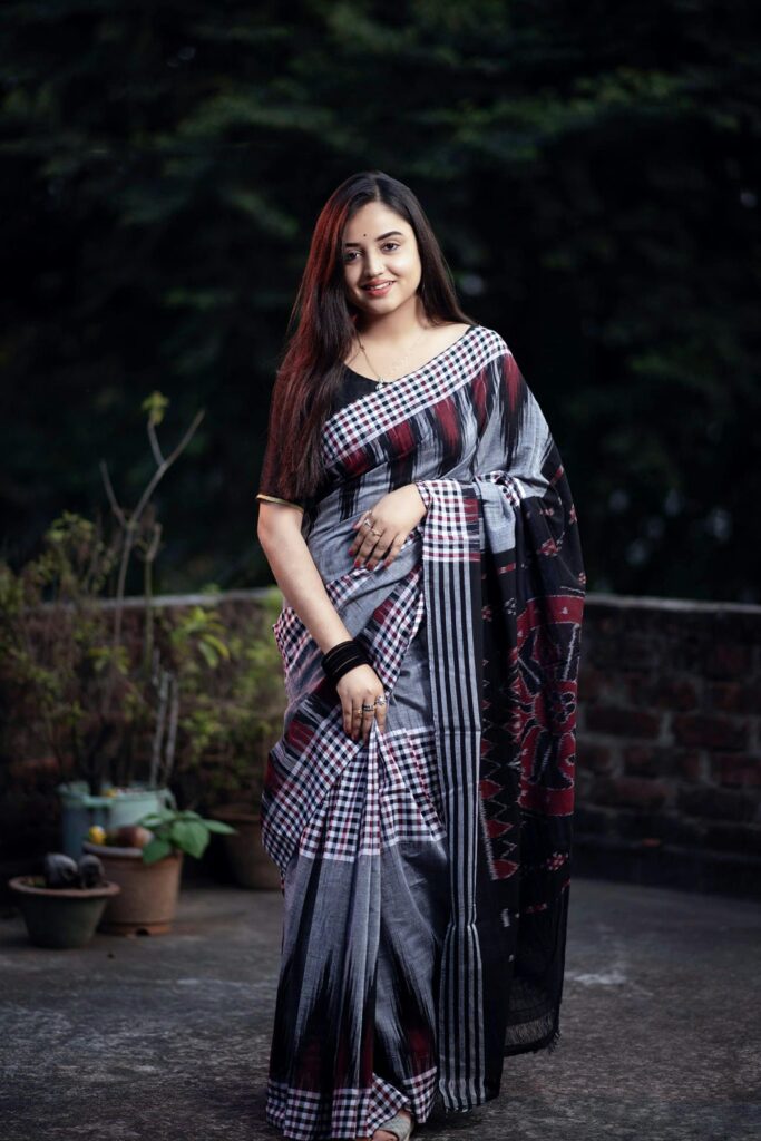 Grey ikkat cotton saree for women